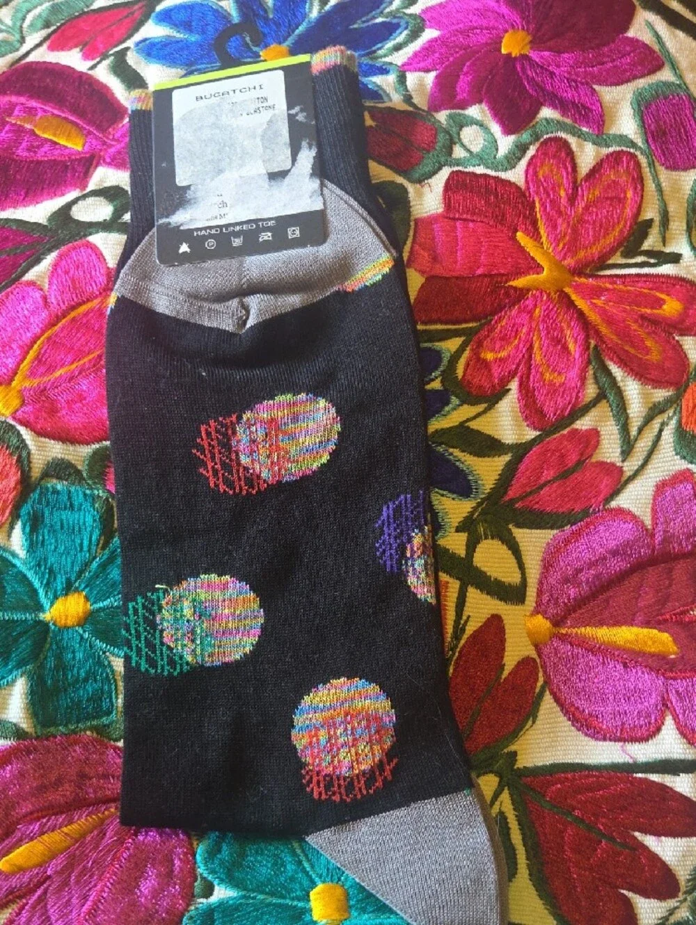 Bugatchi Black Polka Dot & Multicolor Striped Dress Socks - Two-Pairs
